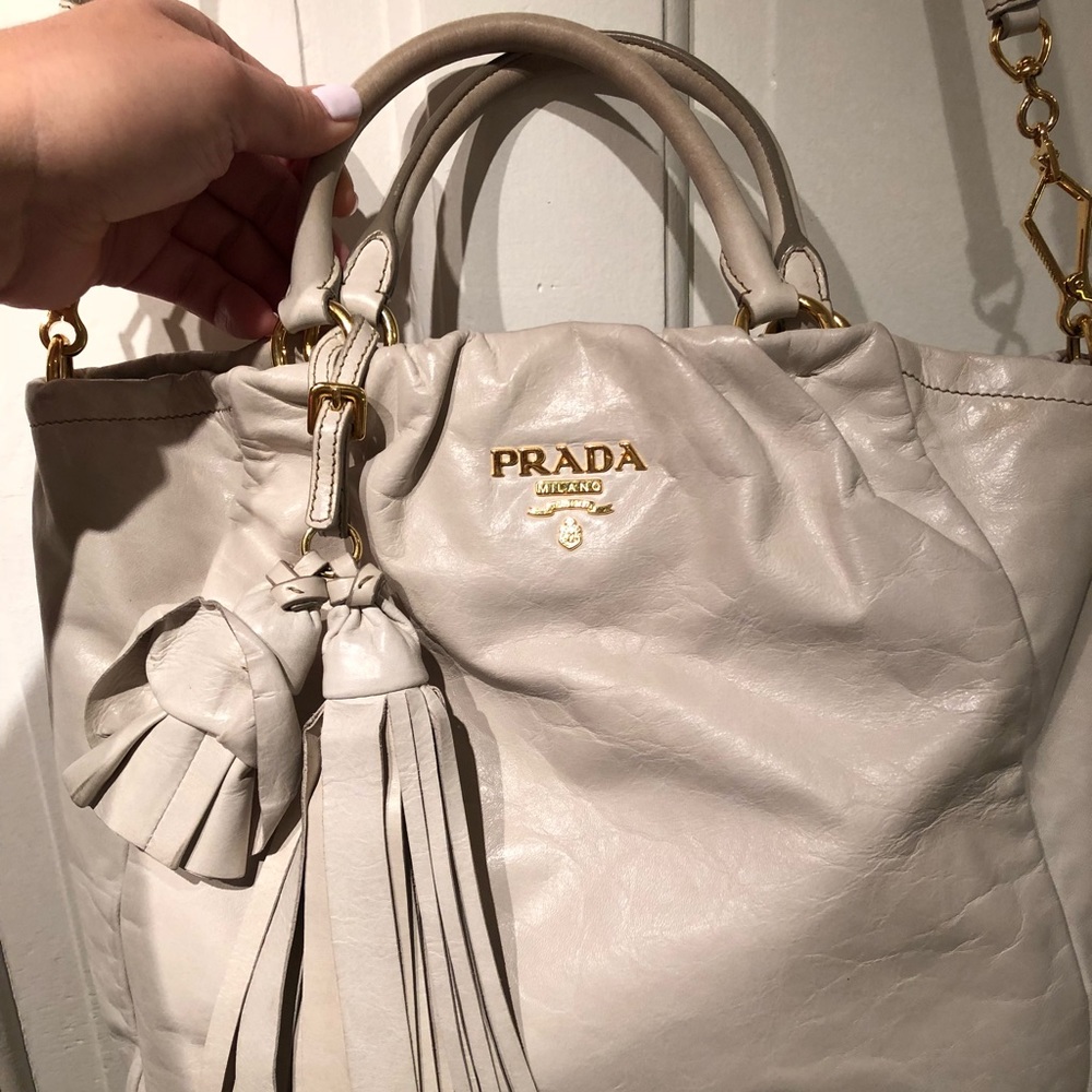 Prada white hobo deerskin bag with crossbody strap